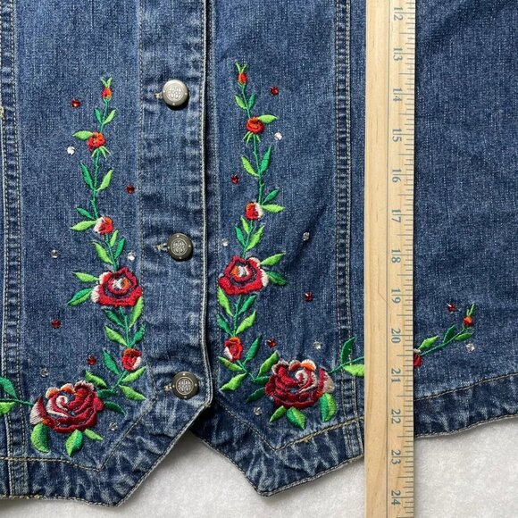 Vintage Bill Blass Womens Blue Embroidered Rhinestone Detail Denim Vest Size 1X - Picture 6 of 7